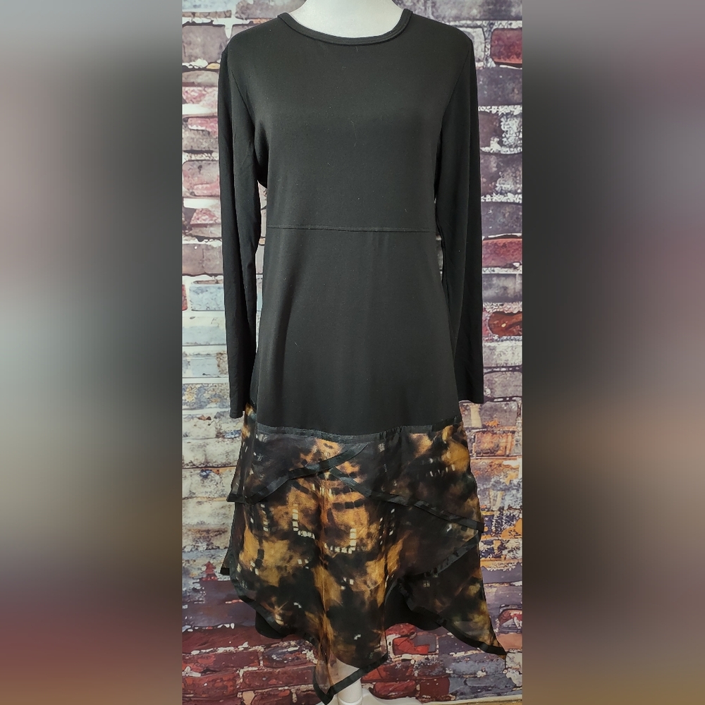 Creative Couture By Linda Stretch Knit Drop Waist Dress w/Silk Chiffon Hemline